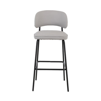 Benjara Bly Bar Stool Chair Set of 2, Ivory Faux Leather Fabric, Iron Base