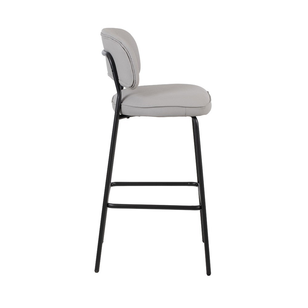 Benjara Bly Bar Stool Chair Set of 2, Ivory Faux Leather Fabric, Iron Base