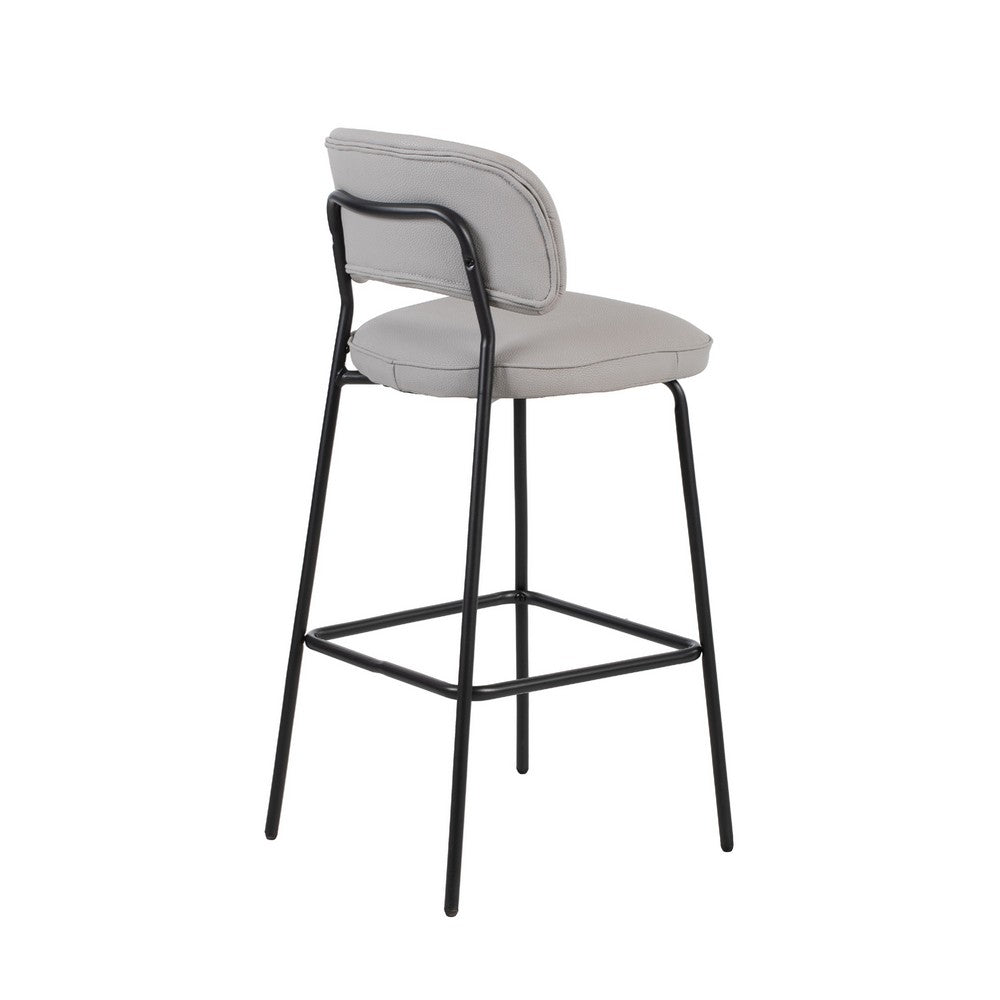 Benjara Bly Bar Stool Chair Set of 2, Ivory Faux Leather Fabric, Iron Base