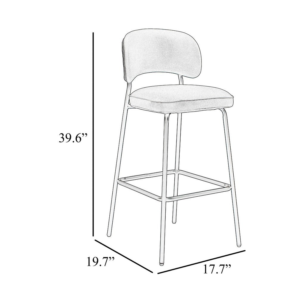 Benjara Bly Bar Stool Chair Set of 2, Ivory Faux Leather Fabric, Iron Base