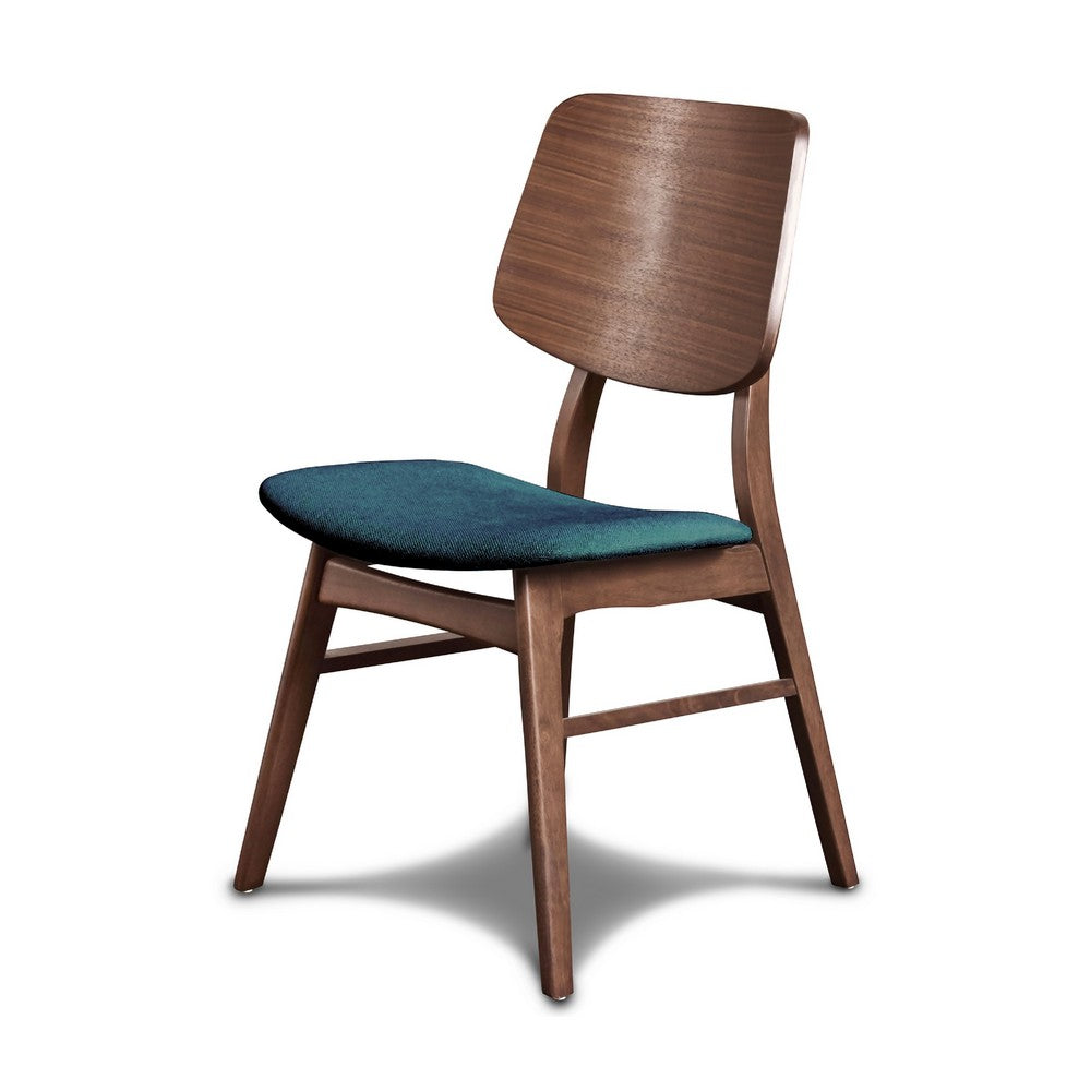 Benjara Scar Dining Side Chair Set of 2, Teal Green Seat, Walnut Brown Wood