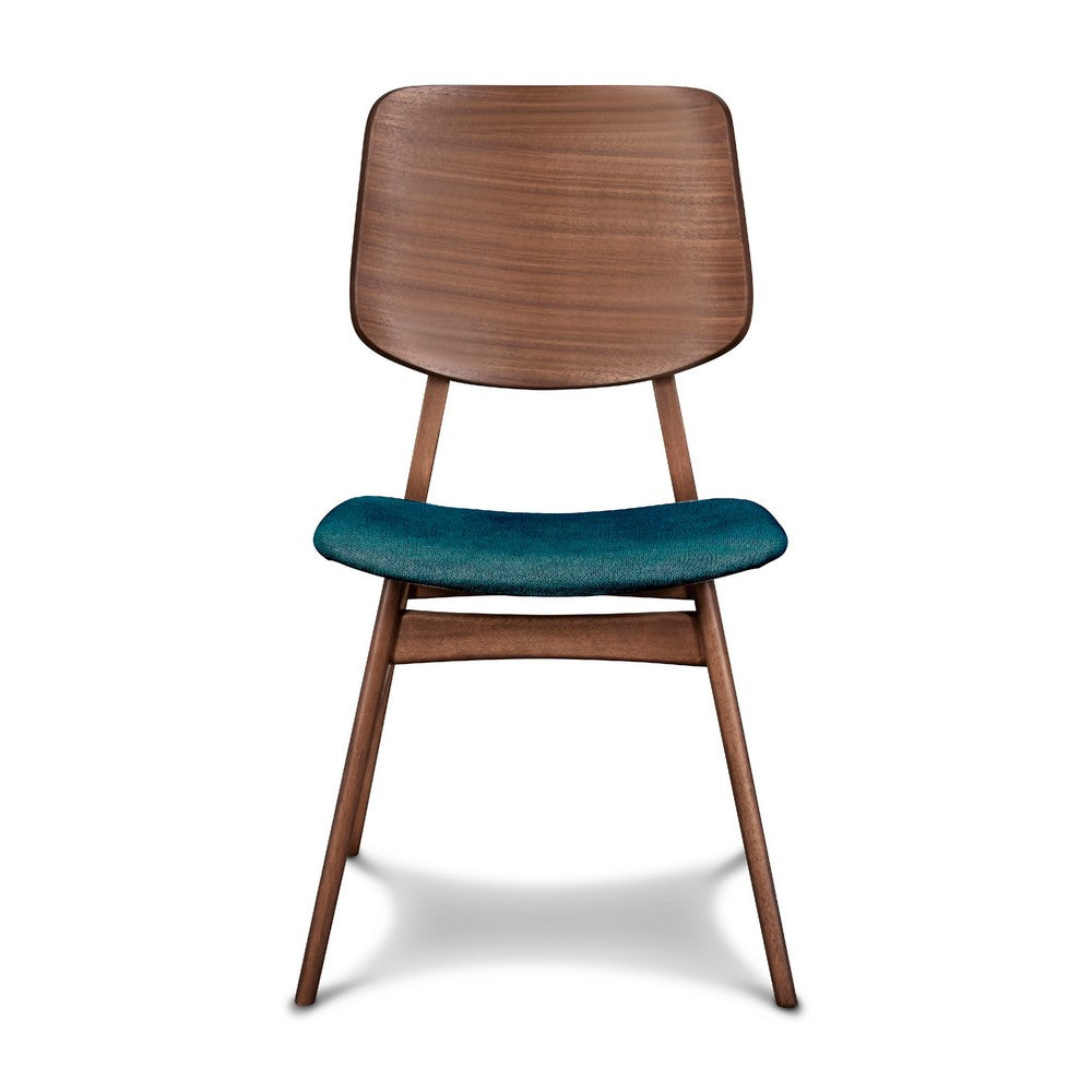 Benjara Scar Dining Side Chair Set of 2, Teal Green Seat, Walnut Brown Wood