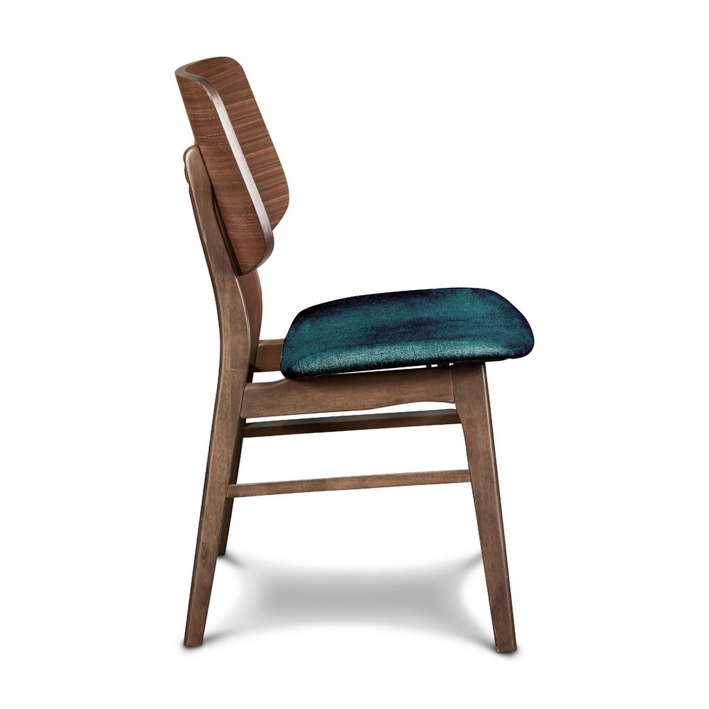 Benjara Scar Dining Side Chair Set of 2, Teal Green Seat, Walnut Brown Wood