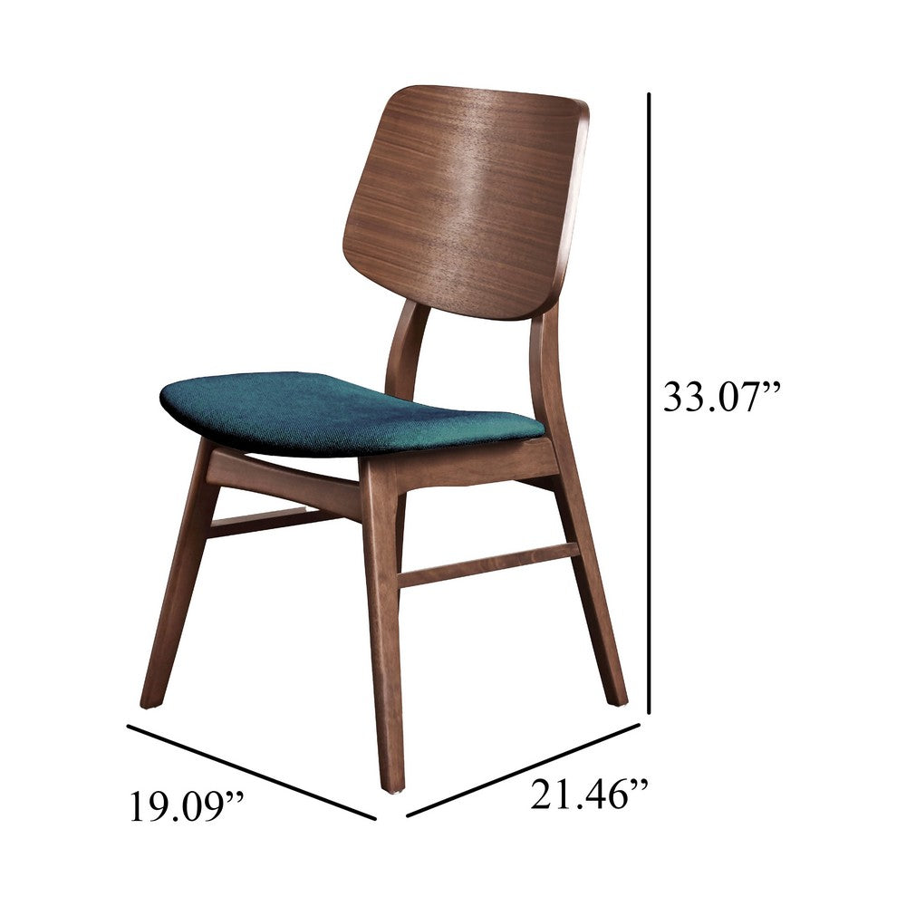 Benjara Scar Dining Side Chair Set of 2, Teal Green Seat, Walnut Brown Wood