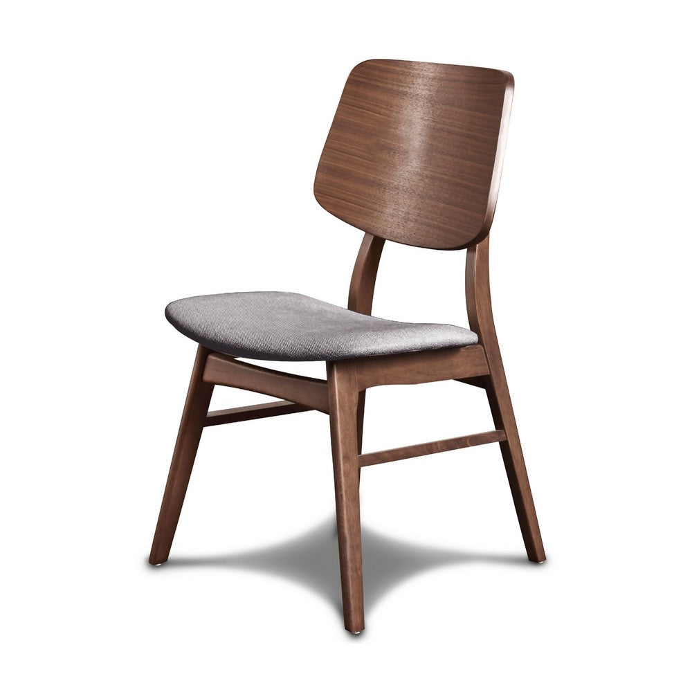 Benjara Scar Dining Side Chair Set of 2, Dark Gray Seat, Walnut Brown Wood
