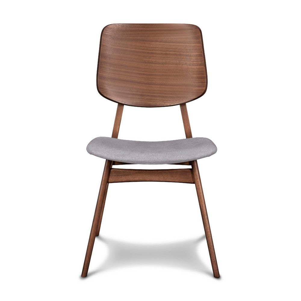 Benjara Scar Dining Side Chair Set of 2, Dark Gray Seat, Walnut Brown Wood