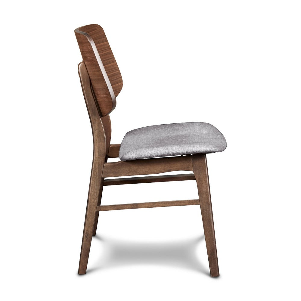 Benjara Scar Dining Side Chair Set of 2, Dark Gray Seat, Walnut Brown Wood