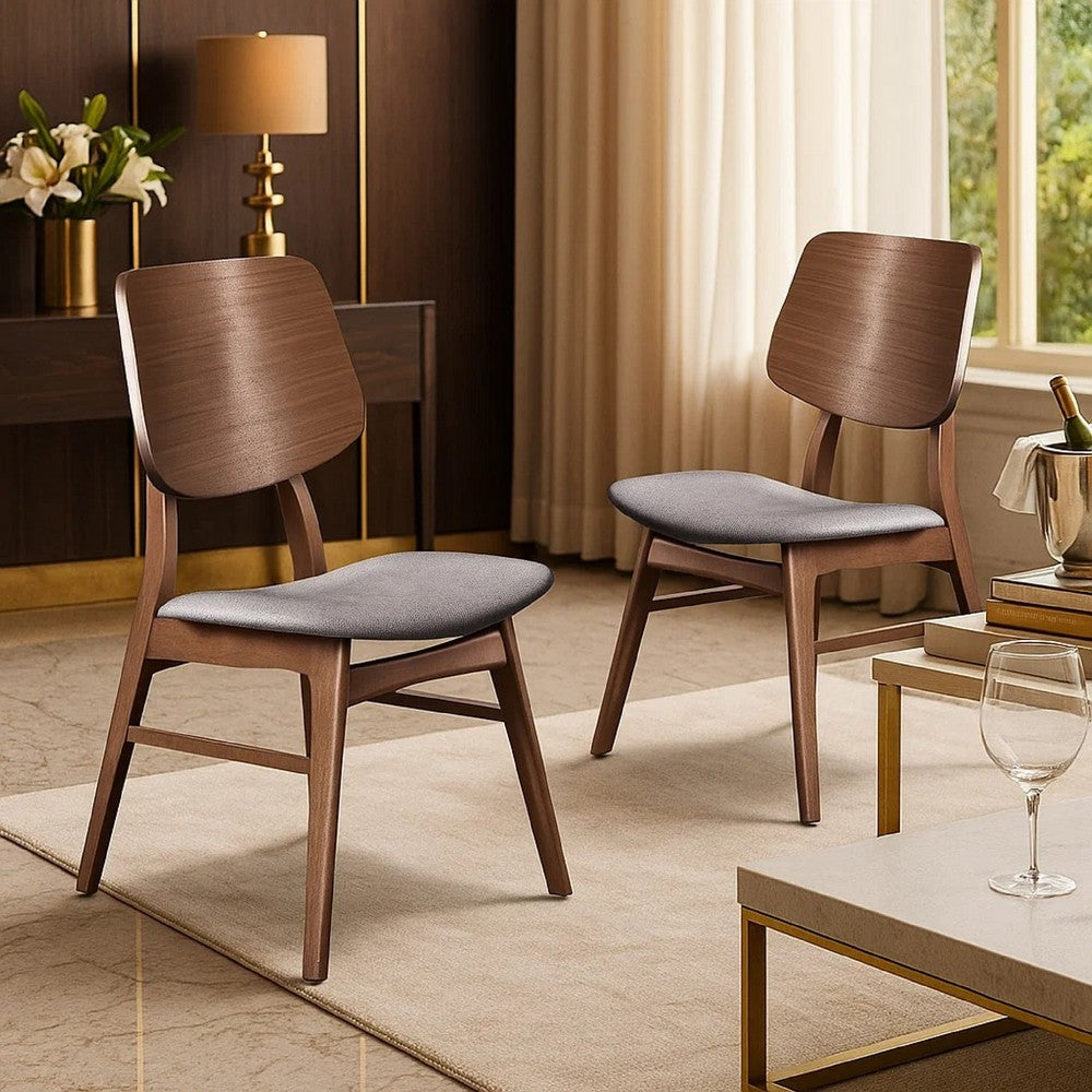 Benjara Scar Dining Side Chair Set of 2, Dark Gray Seat, Walnut Brown Wood