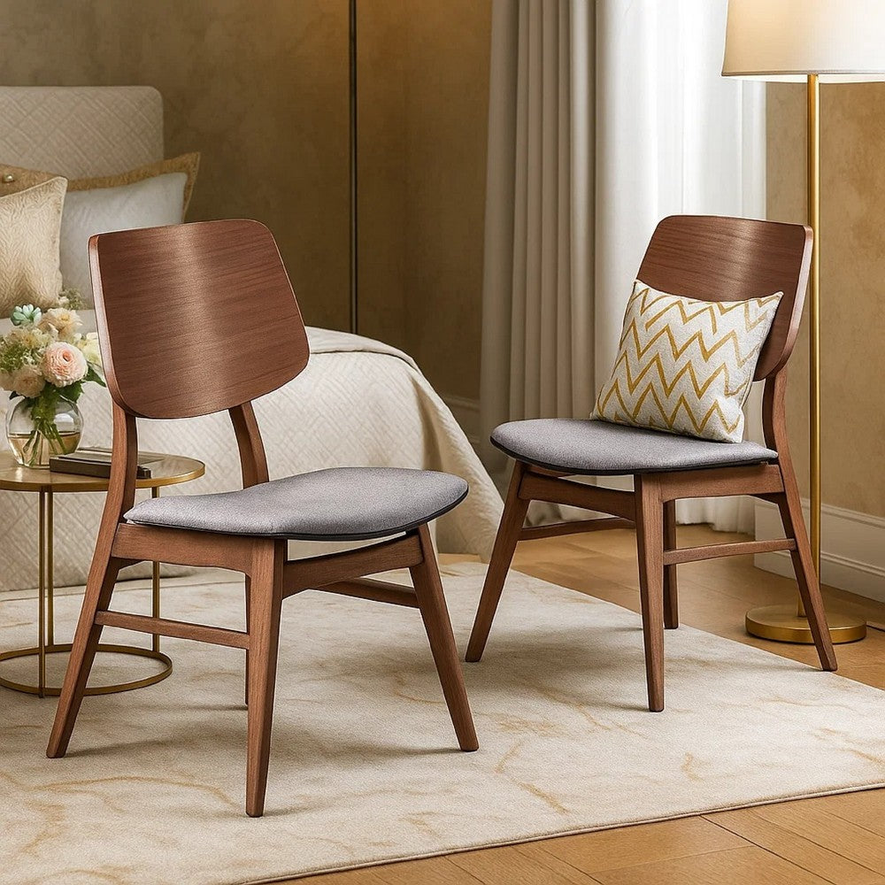 Benjara Scar Dining Side Chair Set of 2, Dark Gray Seat, Walnut Brown Wood