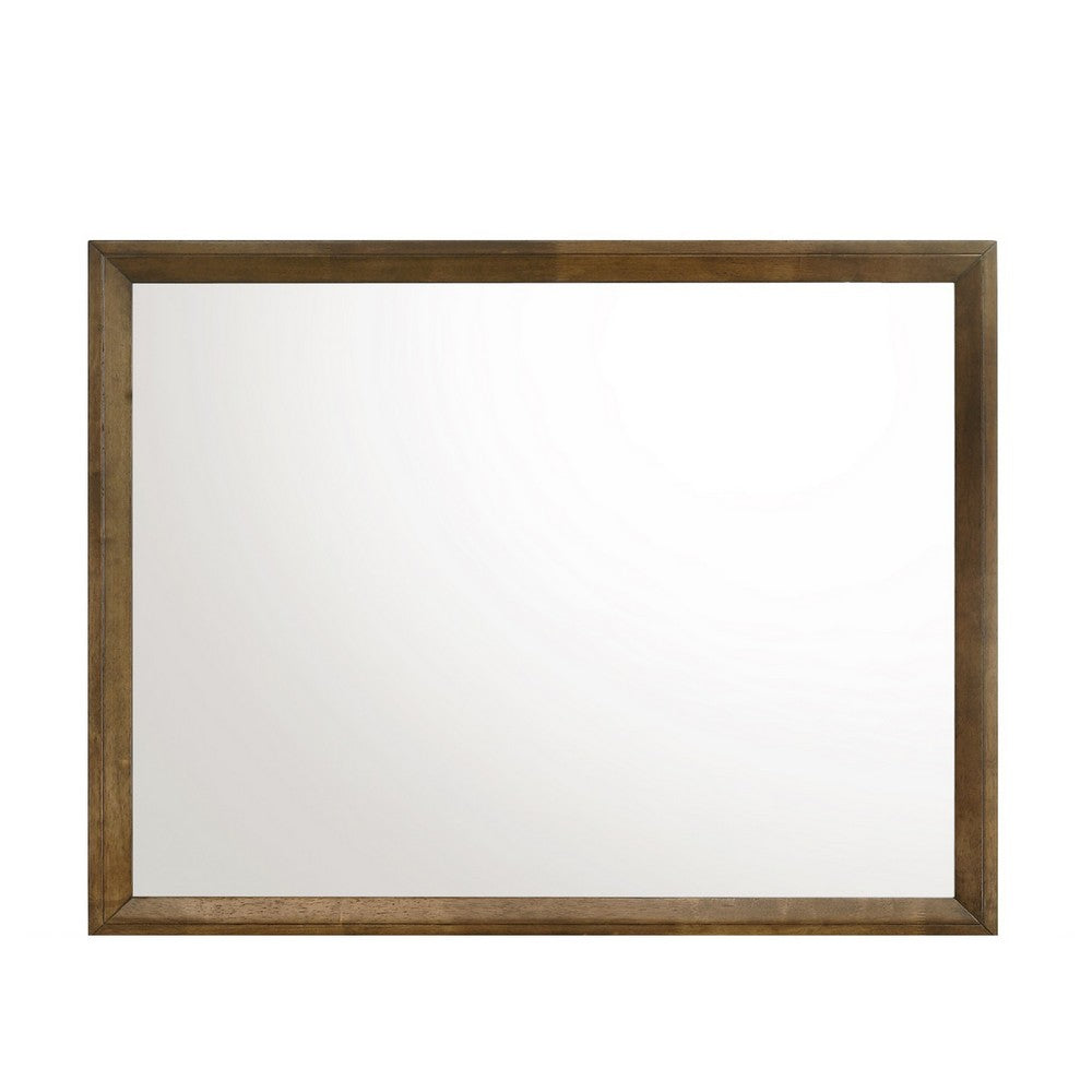 Benjara Lary Dresser Mirror, 45 Inch Rectangular Frame, Walnut Brown Okume Veneer