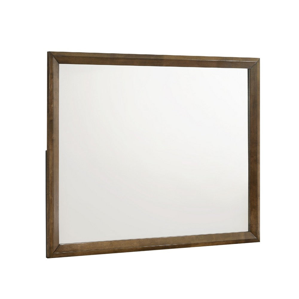 Benjara Lary Dresser Mirror, 45 Inch Rectangular Frame, Walnut Brown Okume Veneer