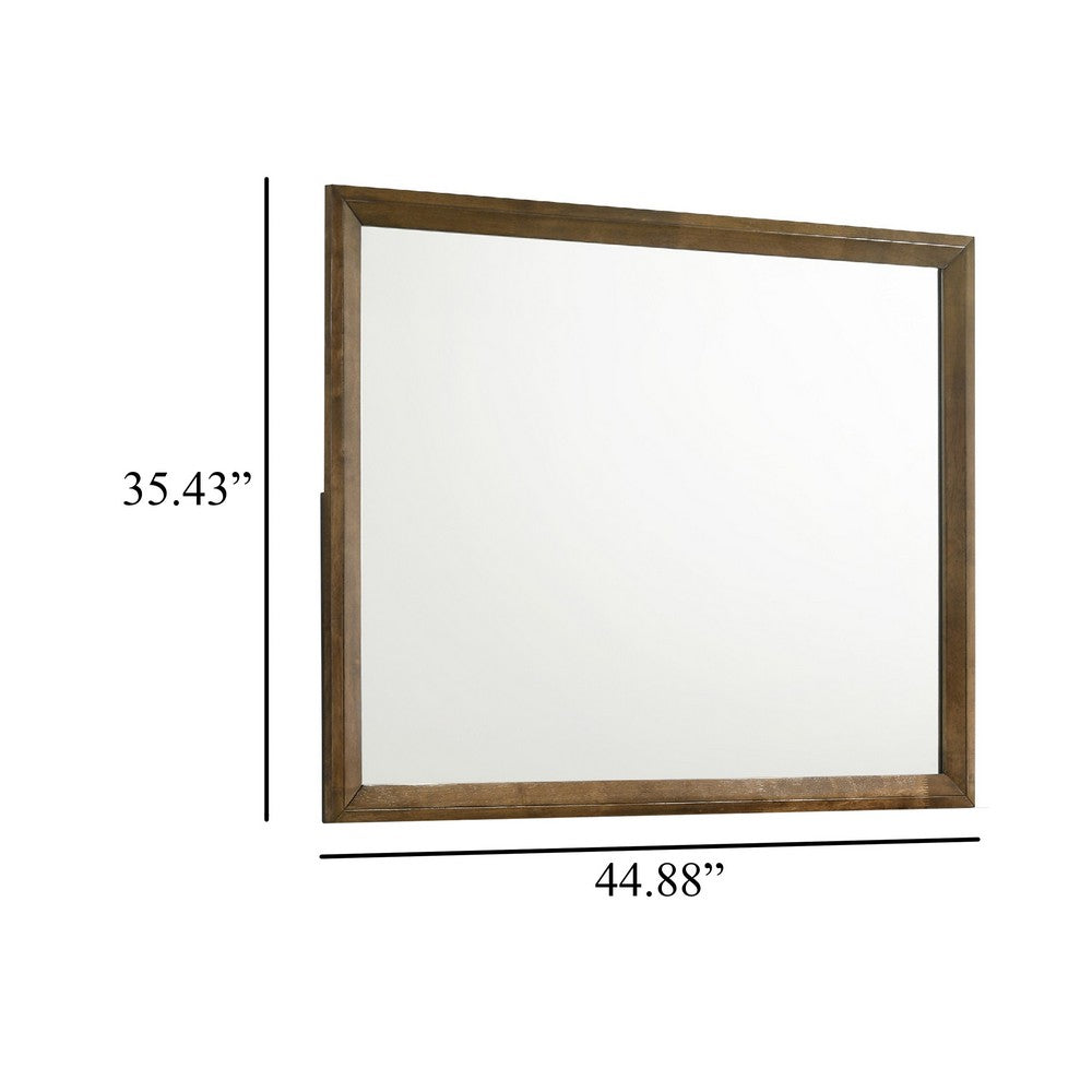 Benjara Lary Dresser Mirror, 45 Inch Rectangular Frame, Walnut Brown Okume Veneer