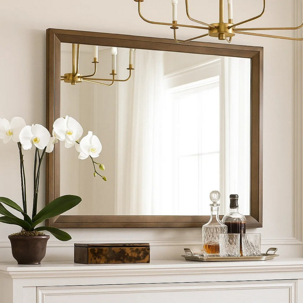Benjara Lary Dresser Mirror, 45 Inch Rectangular Frame, Walnut Brown Okume Veneer