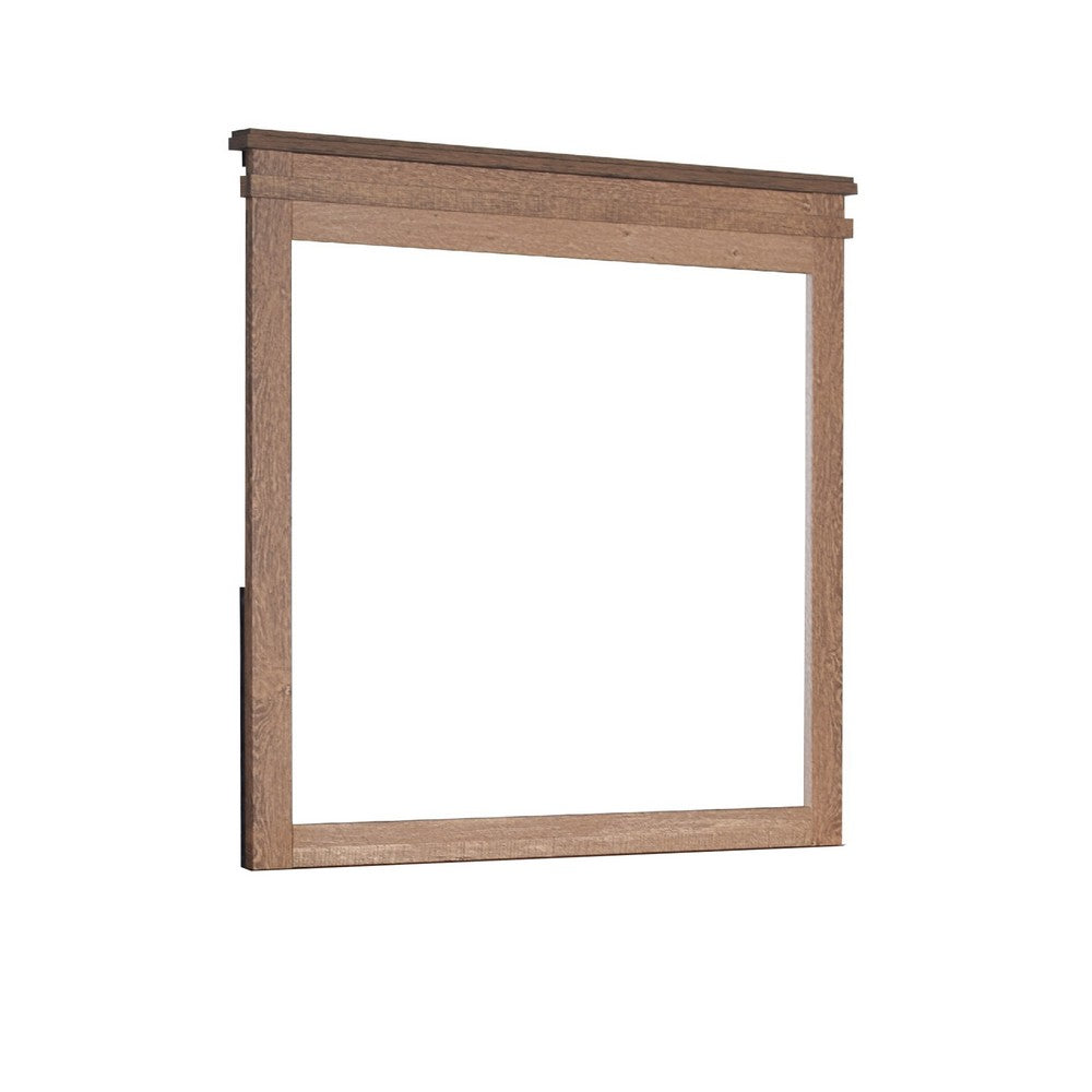 Benjara Covy Dresser Mirror, 40 Inch Square Frame, Low Distortion, Natural Brown