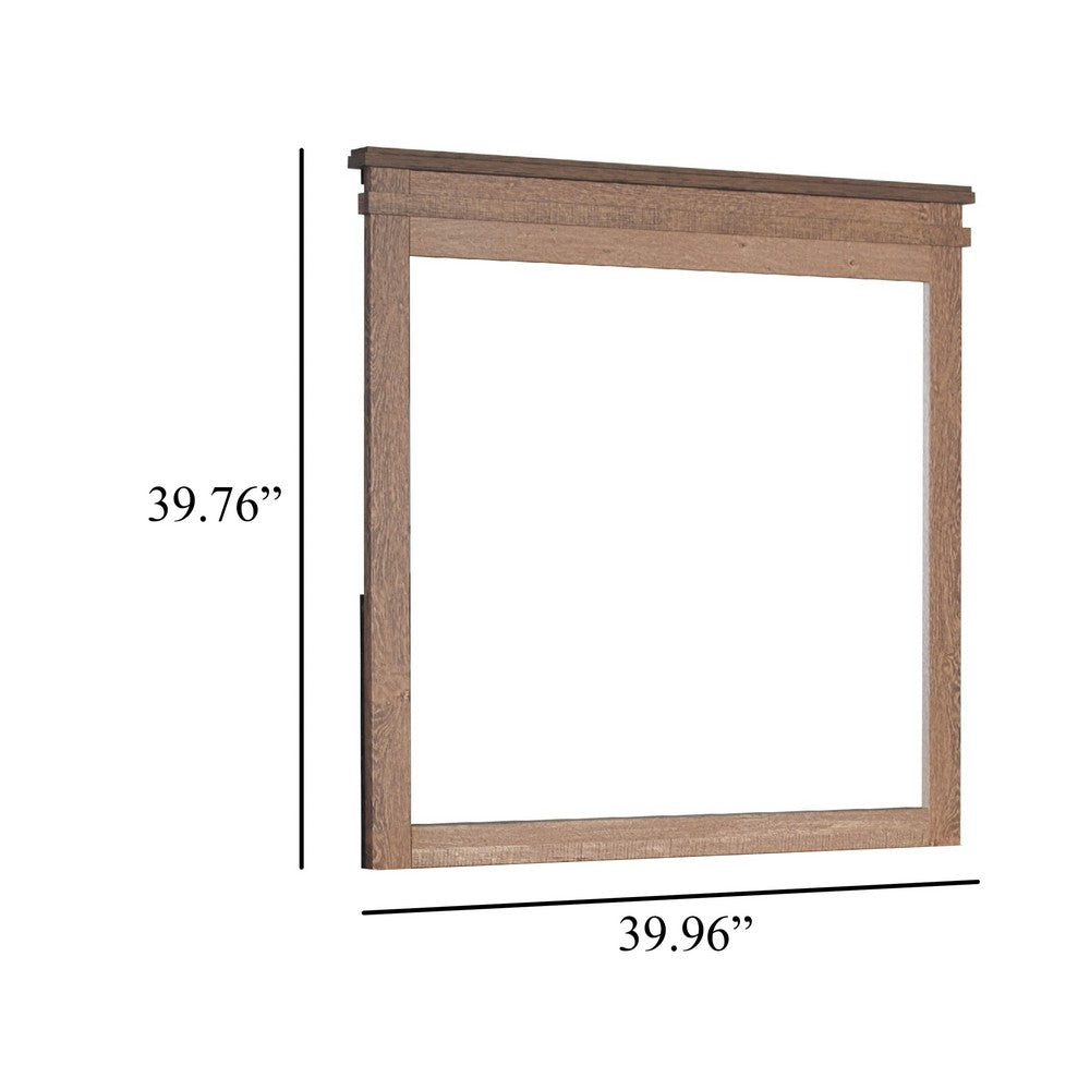 Benjara Covy Dresser Mirror, 40 Inch Square Frame, Low Distortion, Natural Brown