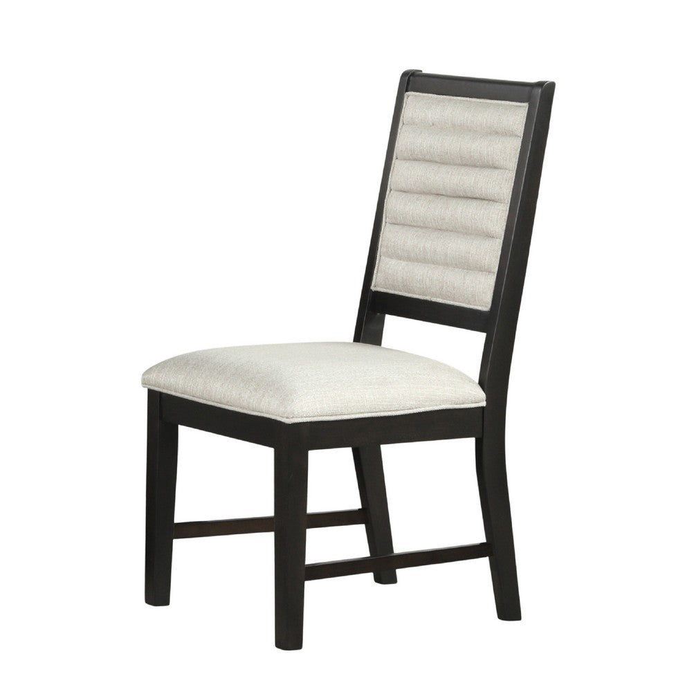 Benjara Pex Dining Side Chair Set of 2, Channel Tufted Back, Espresso Brown