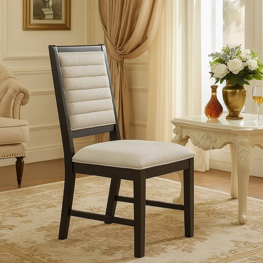 Benjara Pex Dining Side Chair Set of 2, Channel Tufted Back, Espresso Brown