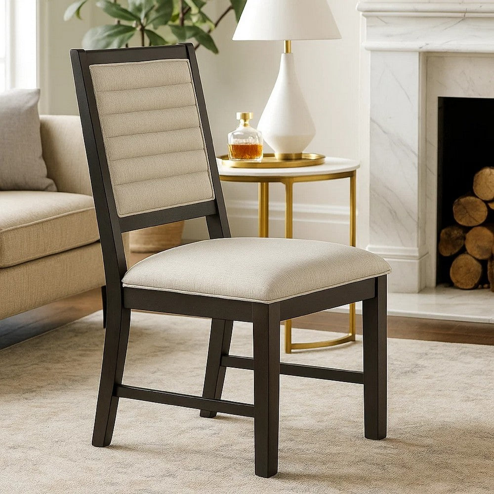 Benjara Pex Dining Side Chair Set of 2, Channel Tufted Back, Espresso Brown