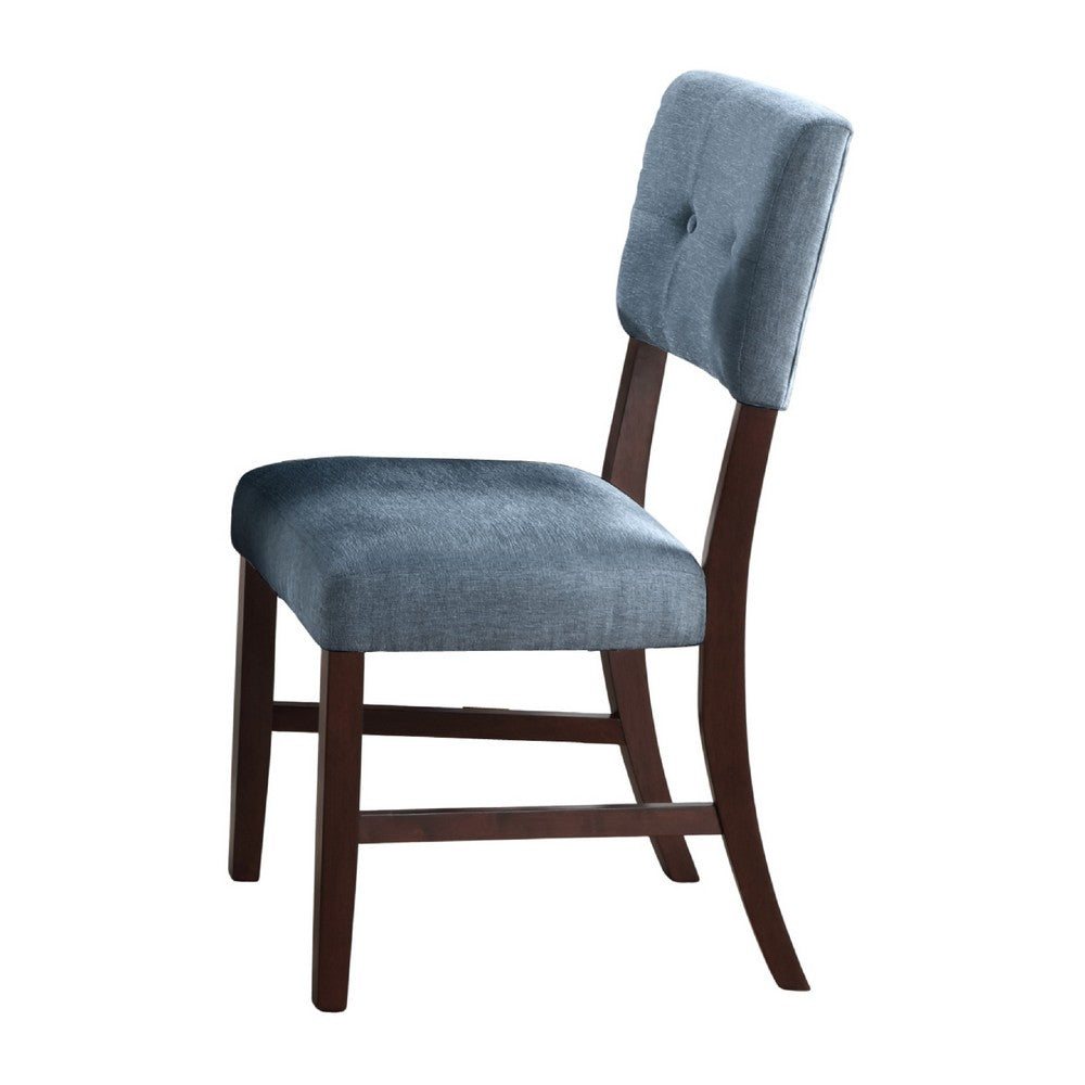 Benjara Tery Dining Side Chair Set of 2, Tufted Blue Backrest, Cherry Brown