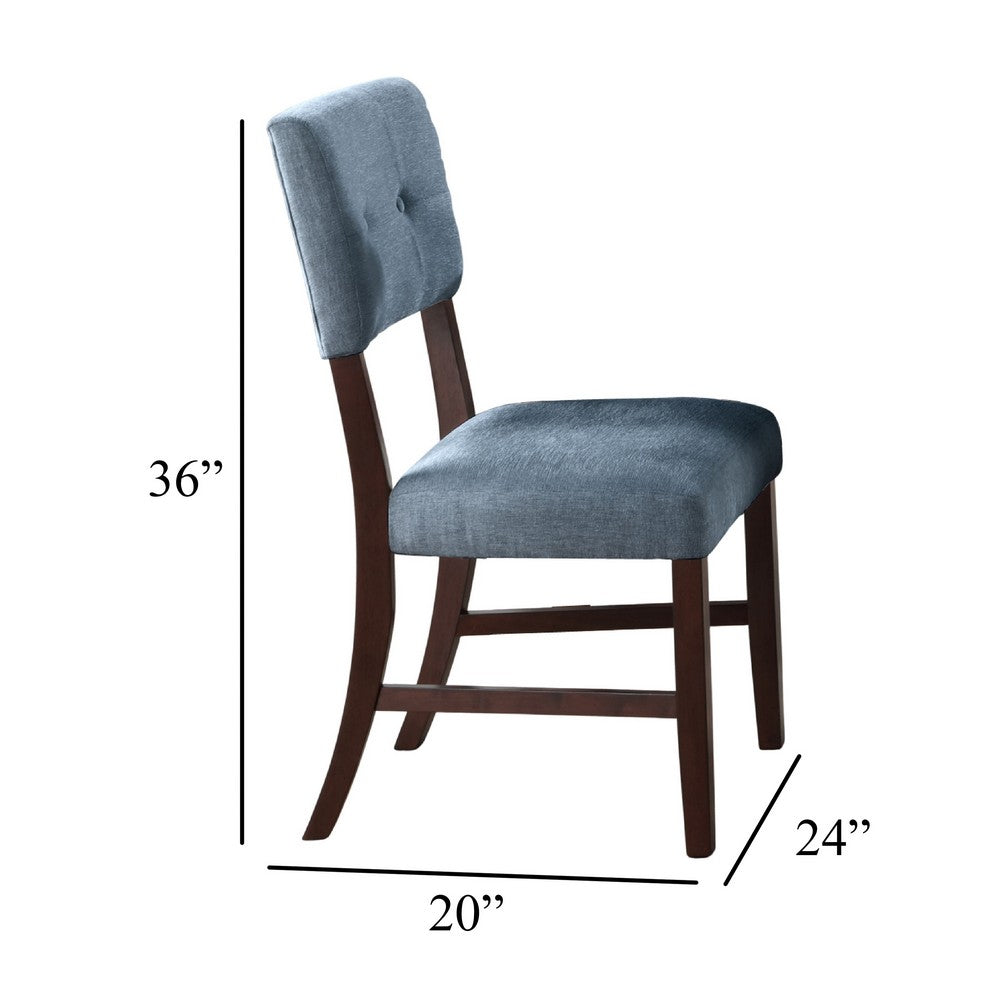 Benjara Tery Dining Side Chair Set of 2, Tufted Blue Backrest, Cherry Brown