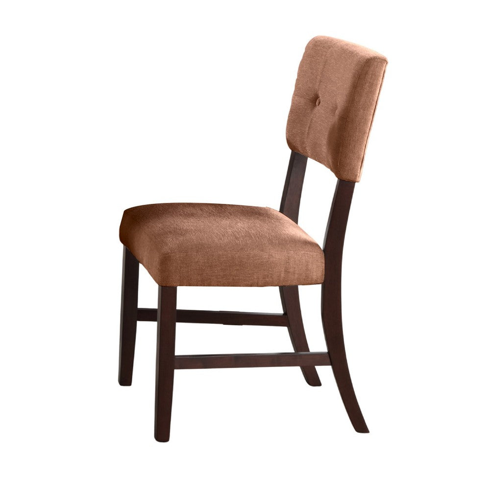 Benjara Tery Dining Side Chair Set of 2, Tufted Brown Backrest, Cherry Brown