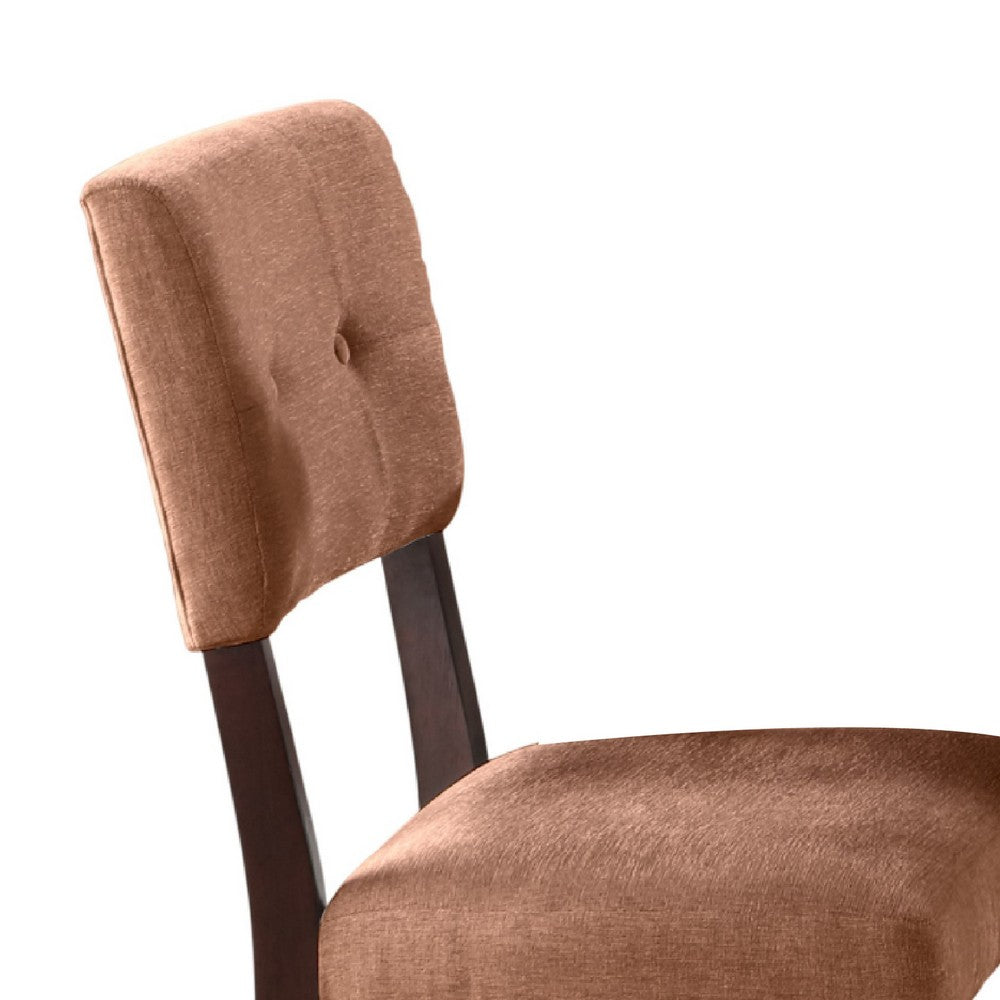 Benjara Tery Dining Side Chair Set of 2, Tufted Brown Backrest, Cherry Brown