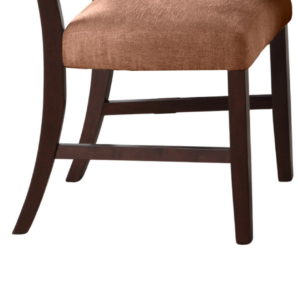 Benjara Tery Dining Side Chair Set of 2, Tufted Brown Backrest, Cherry Brown