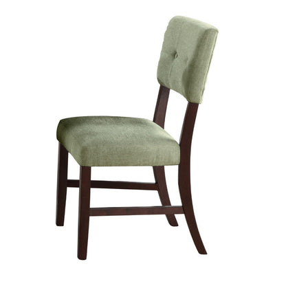 Benjara Tery Dining Side Chair Set of 2, Tufted Green Backrest, Cherry Brown