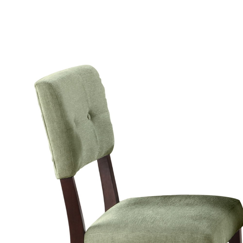Benjara Tery Dining Side Chair Set of 2, Tufted Green Backrest, Cherry Brown