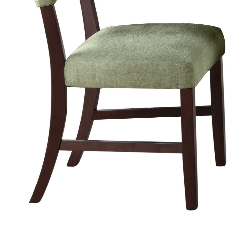Benjara Tery Dining Side Chair Set of 2, Tufted Green Backrest, Cherry Brown