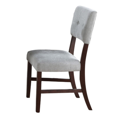 Benjara Tery Dining Side Chair Set of 2, Tufted Gray Backrest, Cherry Brown