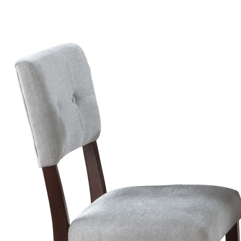 Benjara Tery Dining Side Chair Set of 2, Tufted Gray Backrest, Cherry Brown