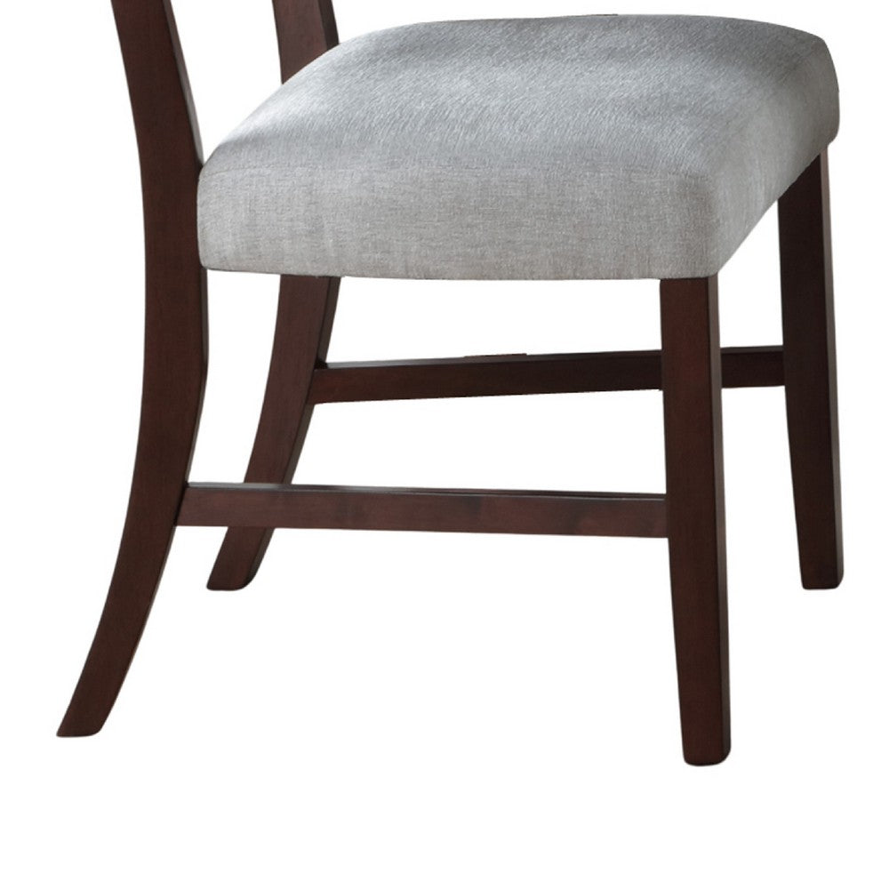 Benjara Tery Dining Side Chair Set of 2, Tufted Gray Backrest, Cherry Brown