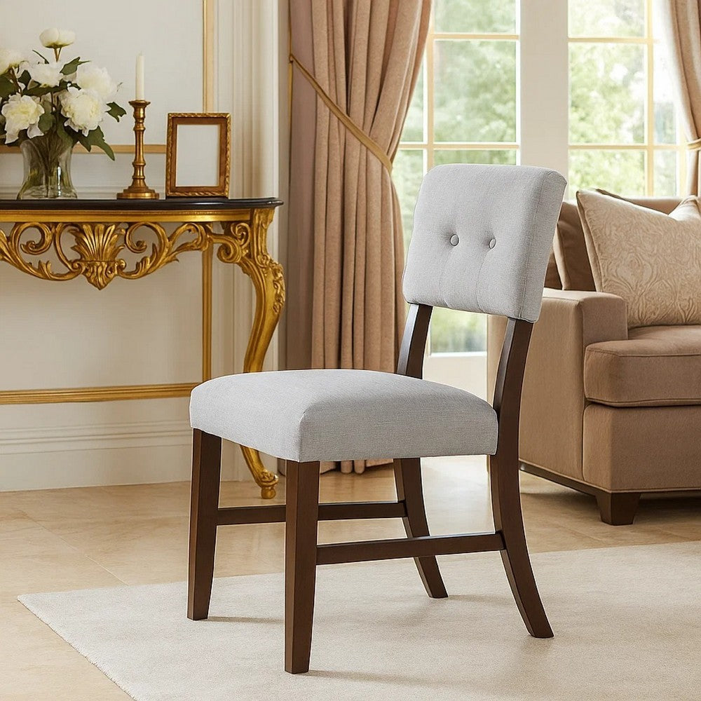 Benjara Tery Dining Side Chair Set of 2, Tufted Gray Backrest, Cherry Brown