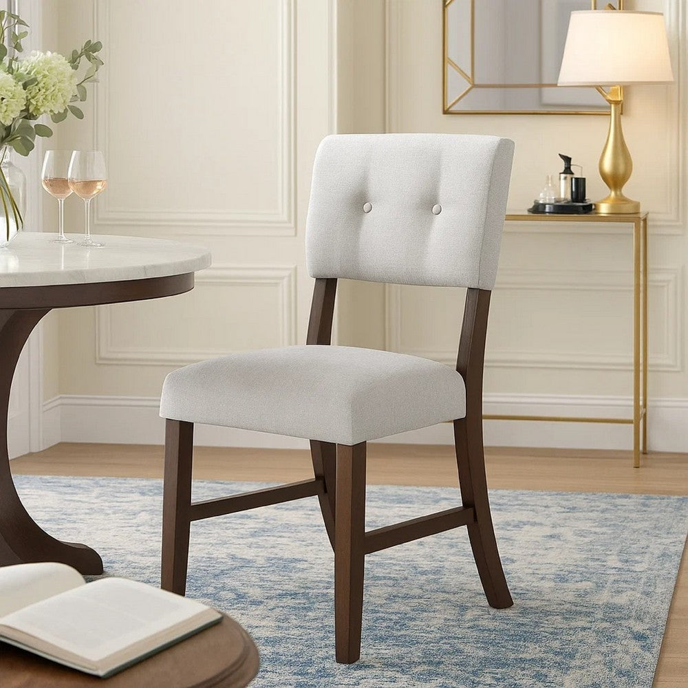 Benjara Tery Dining Side Chair Set of 2, Tufted Gray Backrest, Cherry Brown
