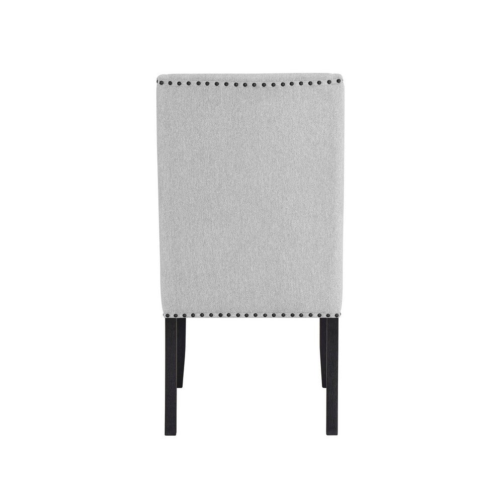 Benjara Vinz Dining Side Chair Set of 2, Light Gray Cotton Polyester, Black Legs