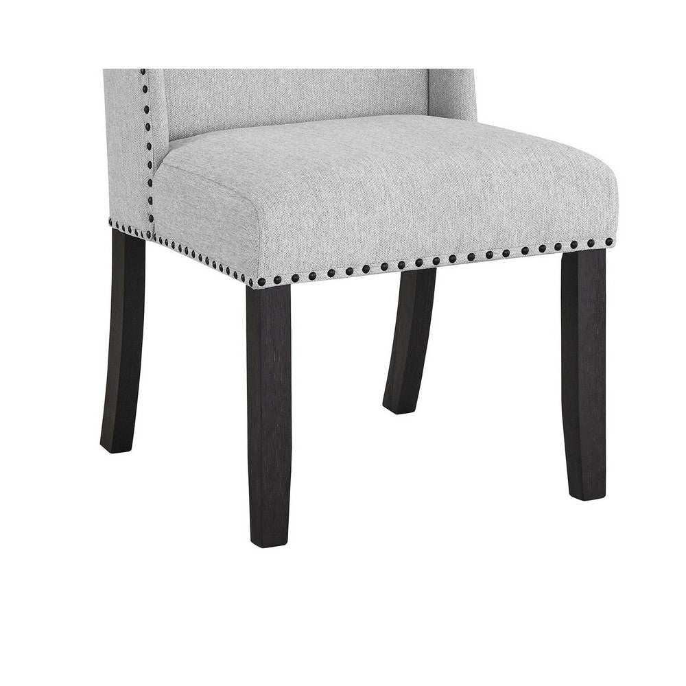 Benjara Vinz Dining Side Chair Set of 2, Light Gray Cotton Polyester, Black Legs