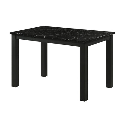 Benjara Syon Dining Table, 47 Inch Black Faux Marble Top, Black Wood Legs