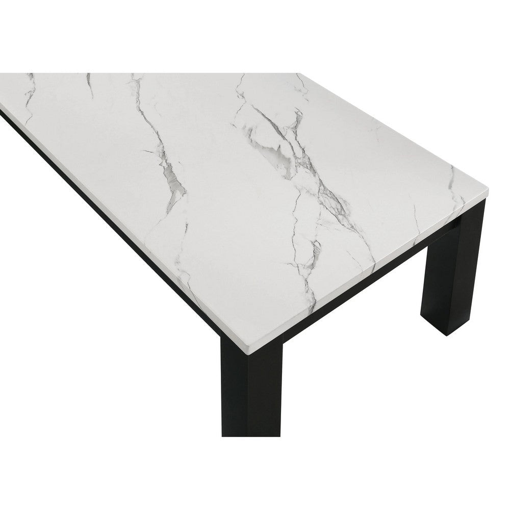 Benjara Evie 3pc Coffee And End Table Set, White Faux Marble Top, Black