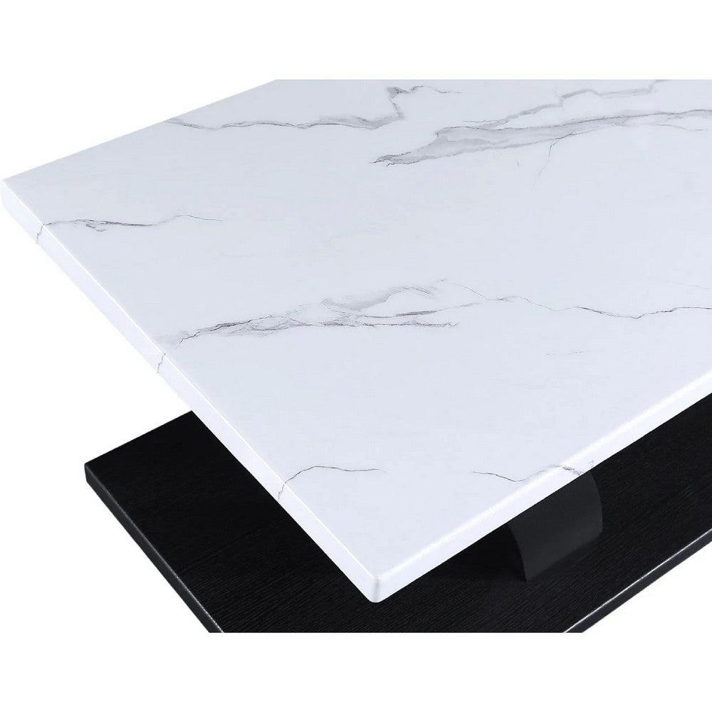 Benjara Zen 3pc Coffee And End Table Set, White Faux Marble, Black Legs