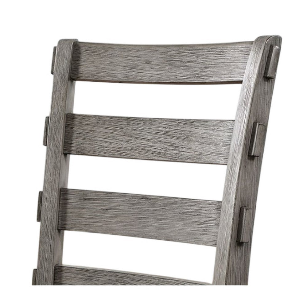 Benjara Lais 6pc Dining Table Set with Bench, 4 Ladderback Chairs, Rustic Gray
