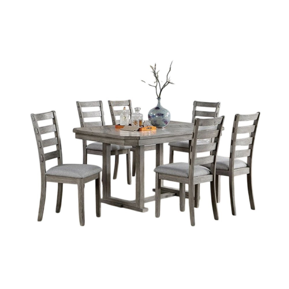 Benjara Lais 7pc Dining Table Set with 6 Ladderback Chairs, Rustic Gray