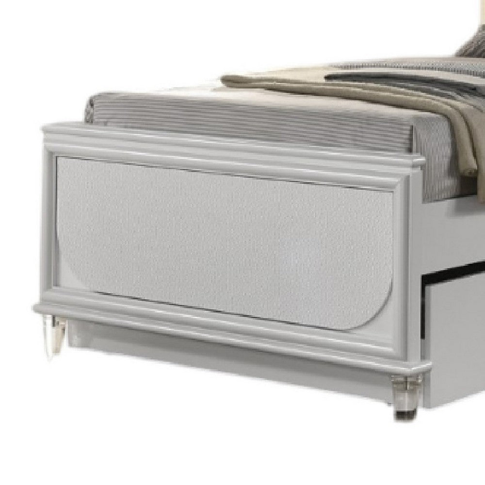 Benjara Dima Twin Size Bed with Pull Out Trundle And LED Headboard, Pearl White