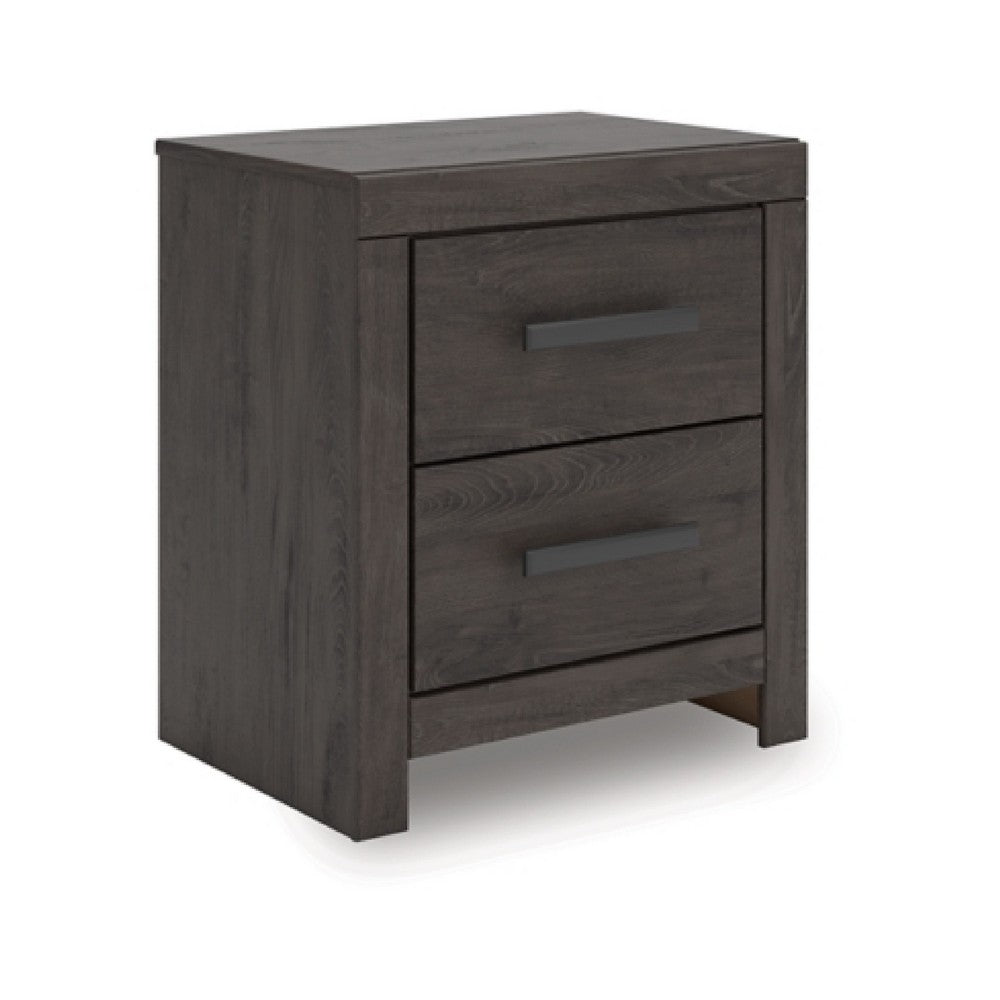 Benjara Peny Bedside Nightstand, 2 Drawers with Long Metal Handles, Charcoal Black