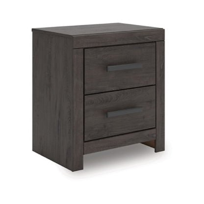 Benjara Peny Bedside Nightstand, 2 Drawers with Long Metal Handles, Charcoal Black