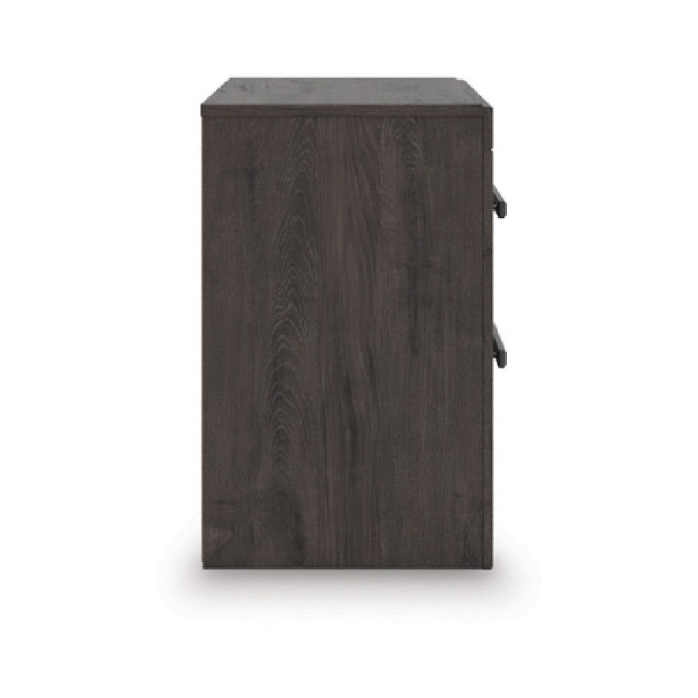 Benjara Peny Bedside Nightstand, 2 Drawers with Long Metal Handles, Charcoal Black