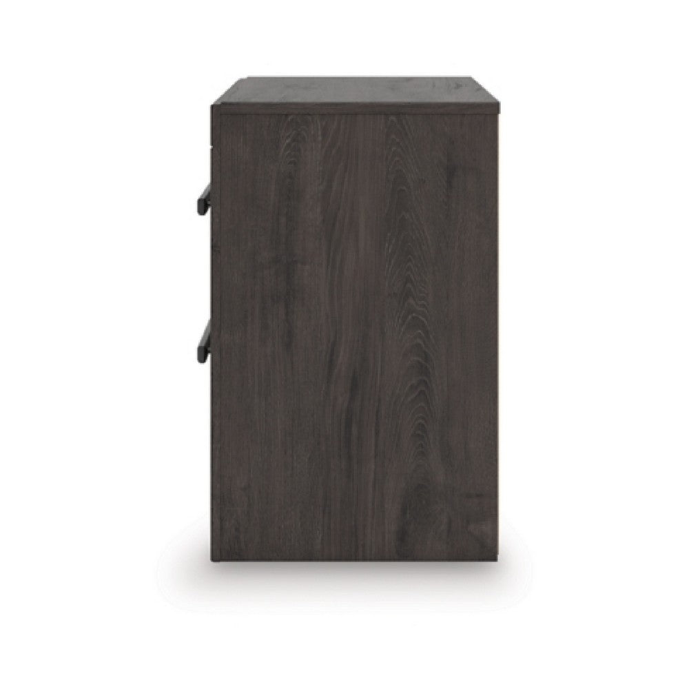 Benjara Peny Bedside Nightstand, 2 Drawers with Long Metal Handles, Charcoal Black