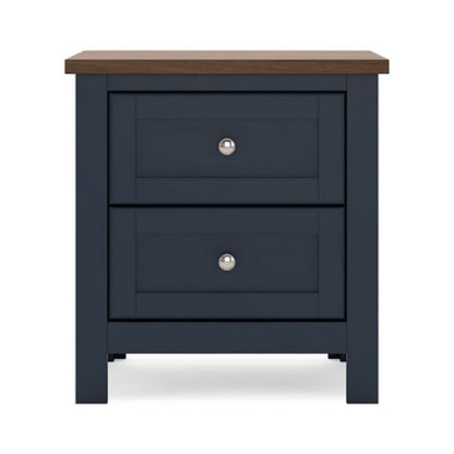Benjara Docken Nightstand, 2 Drawers, Shaker Style, Slate Blue & Light Brown