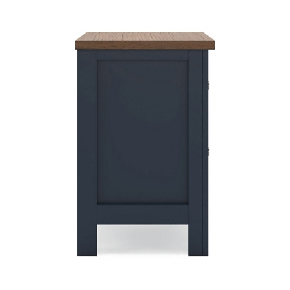 Benjara Docken Nightstand, 2 Drawers, Shaker Style, Slate Blue & Light Brown