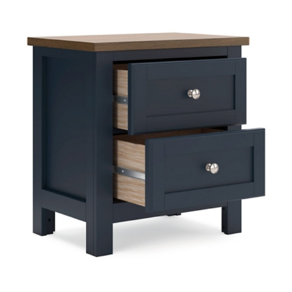 Benjara Docken Nightstand, 2 Drawers, Shaker Style, Slate Blue & Light Brown